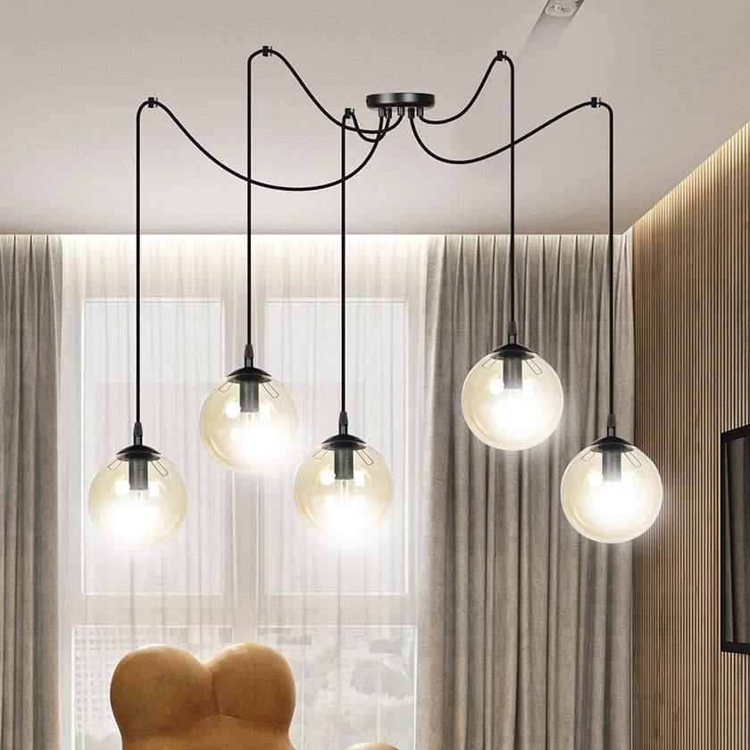 Lampadario Emibig GIGI 5 luci E14 nero miele vetro