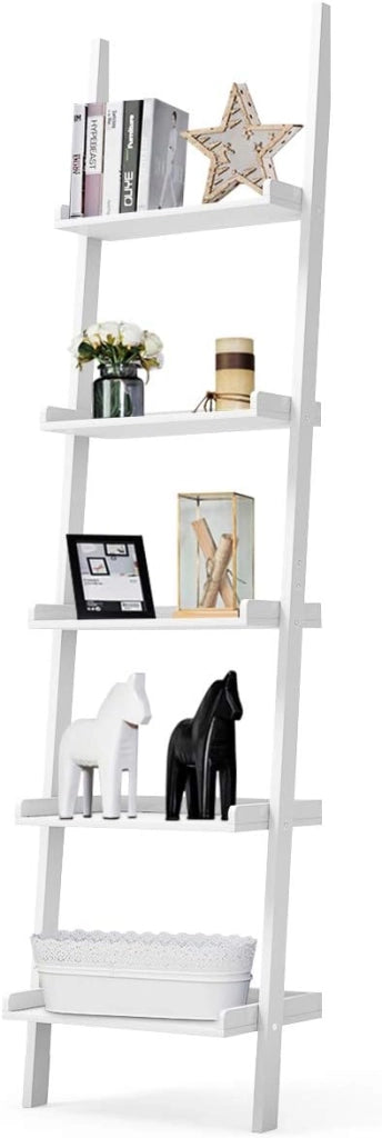 Scaffale Portaoggetti a Scala, a 5 Ripiani, Librerie Contro Parete, Portalibri Salvaspazio, per Soggiorno/Ufficio/Camera, Carico di 25kg, 57x33x191cm, Bianco
