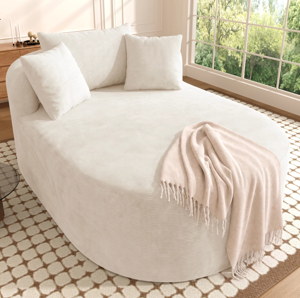 Poltrona relax ovale compatta in corduroy; 170 x 112;5 x 83 cm; beige chiaro