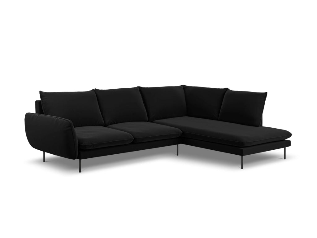 Cosmopolitan Design - Divano angolare destro "Vienna" 6 posti in velluto nero 