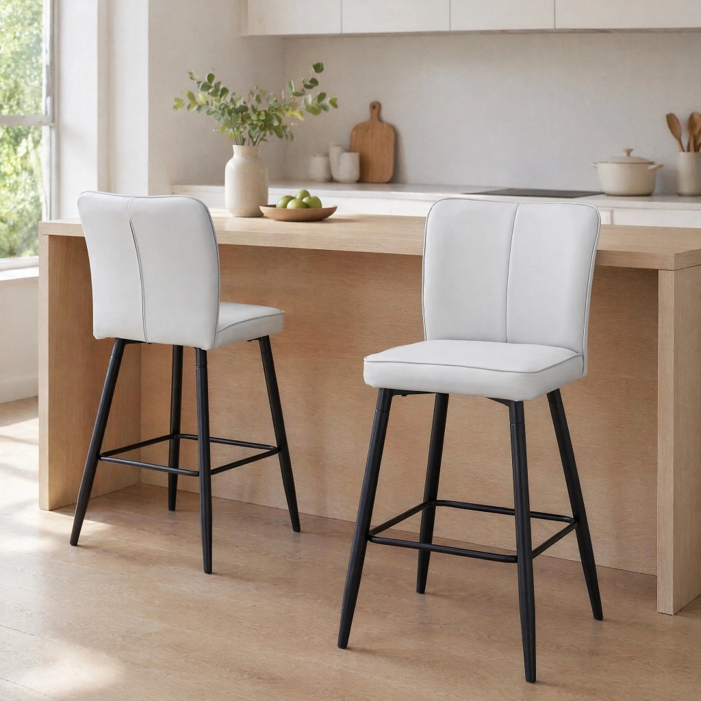 Sgabello da bar con schienale ergonomico, poggiapiedi e piedini regolabili, in PU e metallo, Nero e Grigio chiaro