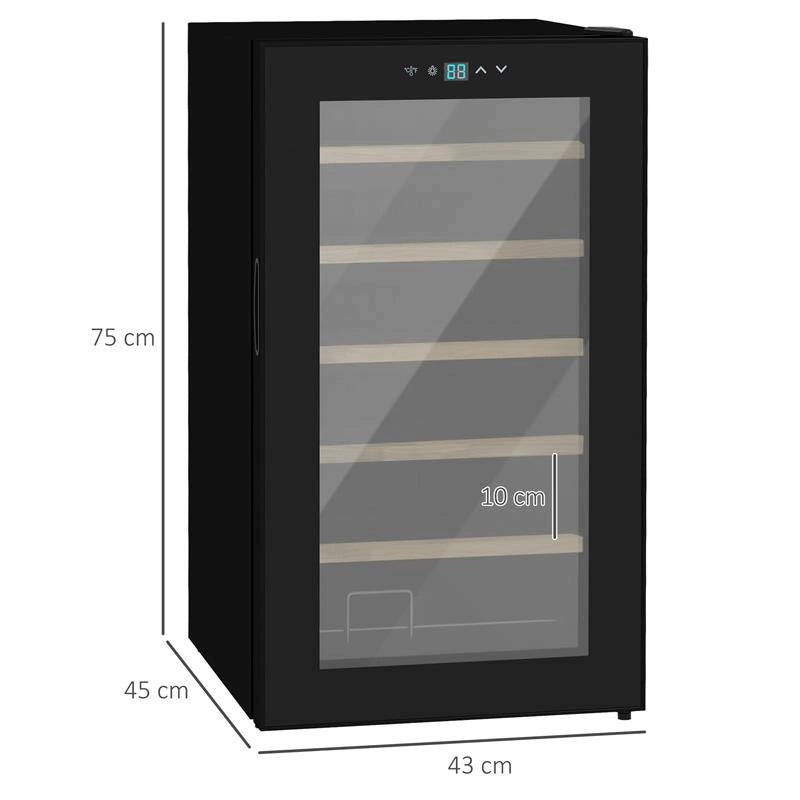 CANTINETTA VINO FRIGO PER 24 BOTTIGLIE CAPACITÀ 65L CONTROLLO TEMPERATURA E RIPIANI ESTRAIBILI NERO 43X45X75 CM