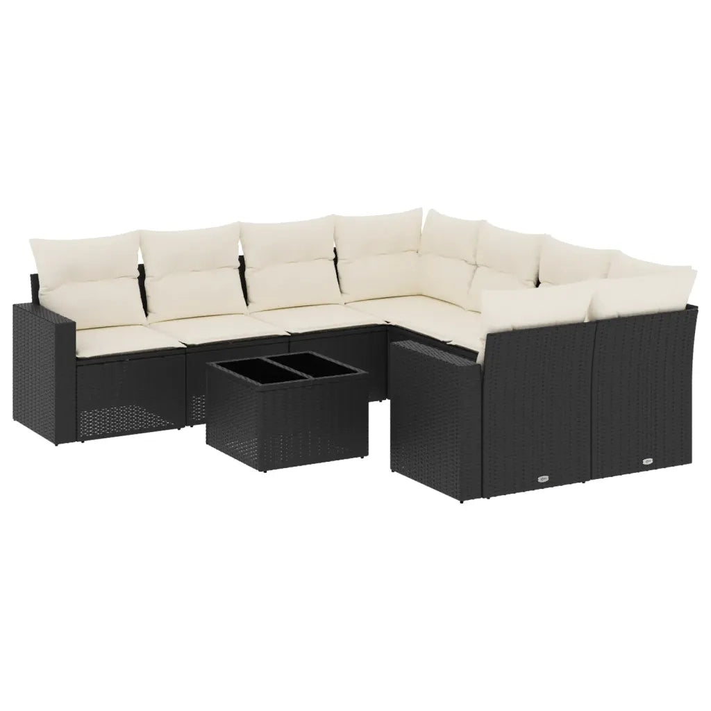 Set Divani da Giardino 9 pz con Cuscini Nero in Polyrattan 3218746