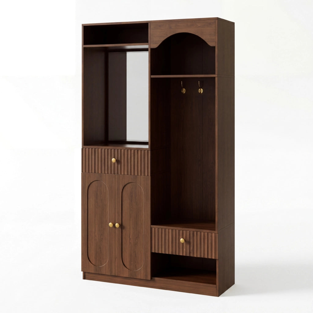 Garderoba da ingresso 100x35x180 cm con specchio; luci LED; MDF; noce