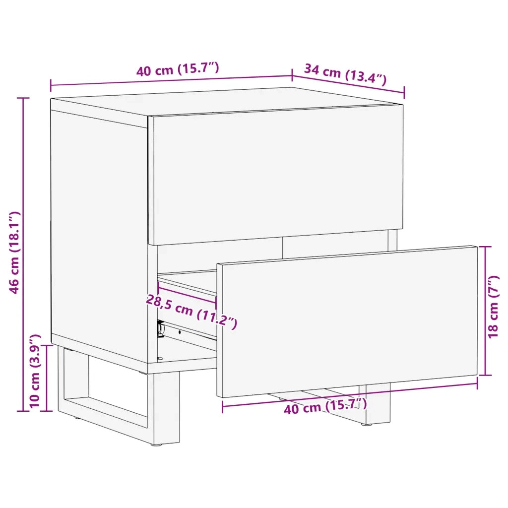 Comodino 40x34x46 cm in Legno Massello di Mango Sbiancato