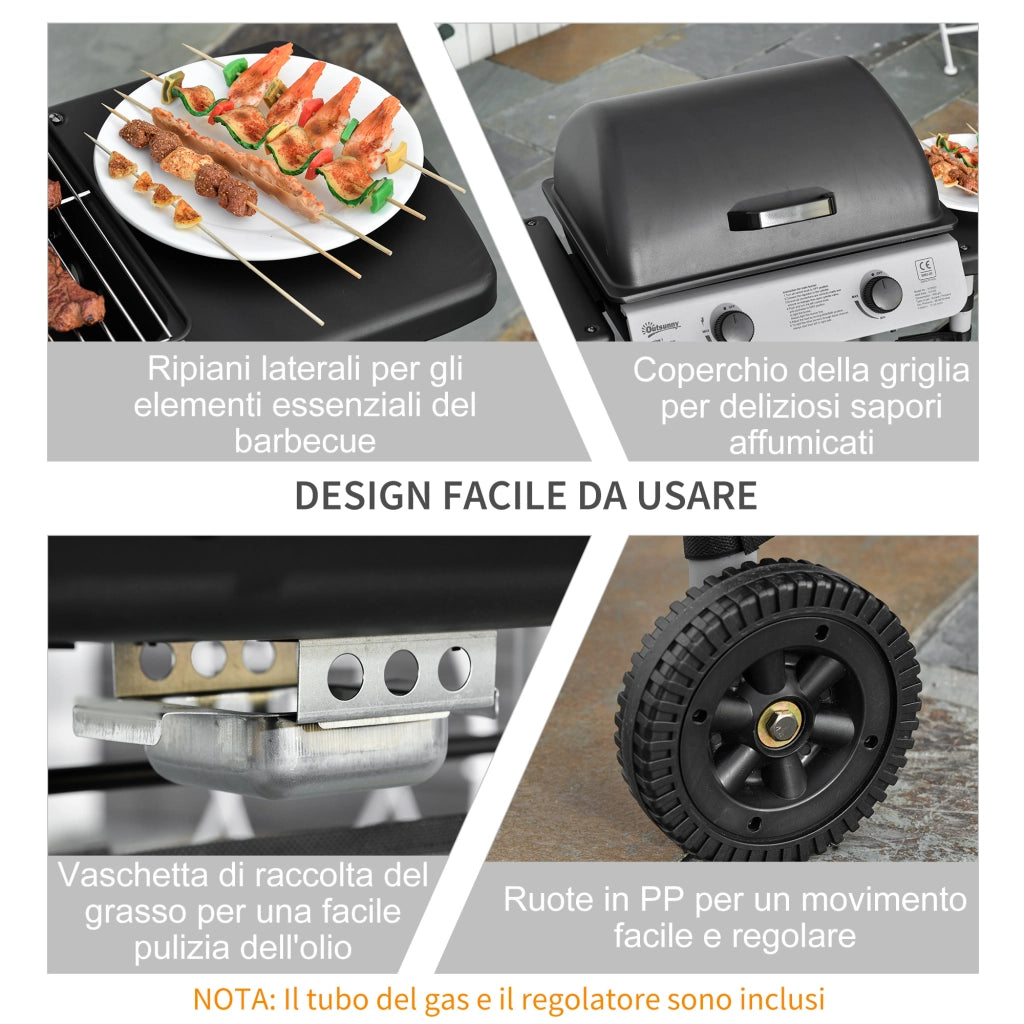 Easycomfort Barbecue a Gas con Coperchio, Bruciatori da 5.6kW, BBQ e Ruote, 104x49x99cm