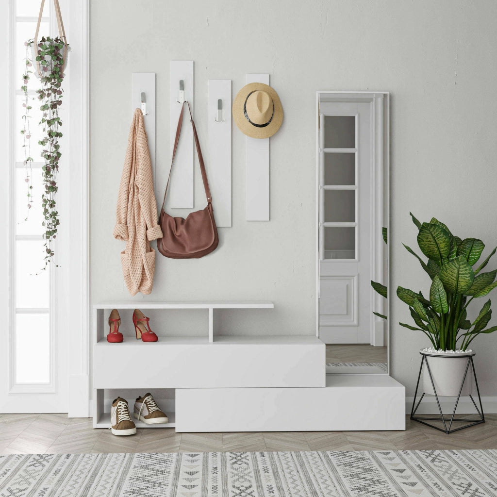 Ofel, Mobile da Ingresso Specchio Incluso, 137x35x55h cm Bianco