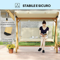 Dondolo da Giardino 3 Posti 195x120x170 cm con Tettuccio Regolabile Beige