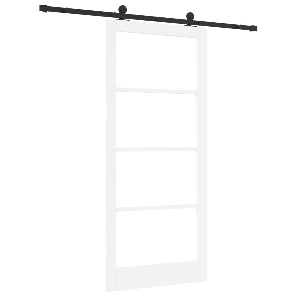 Porta Scorrevole con Set di Accessori 'ORKDAL'Legno Massello Bianco & Vetro