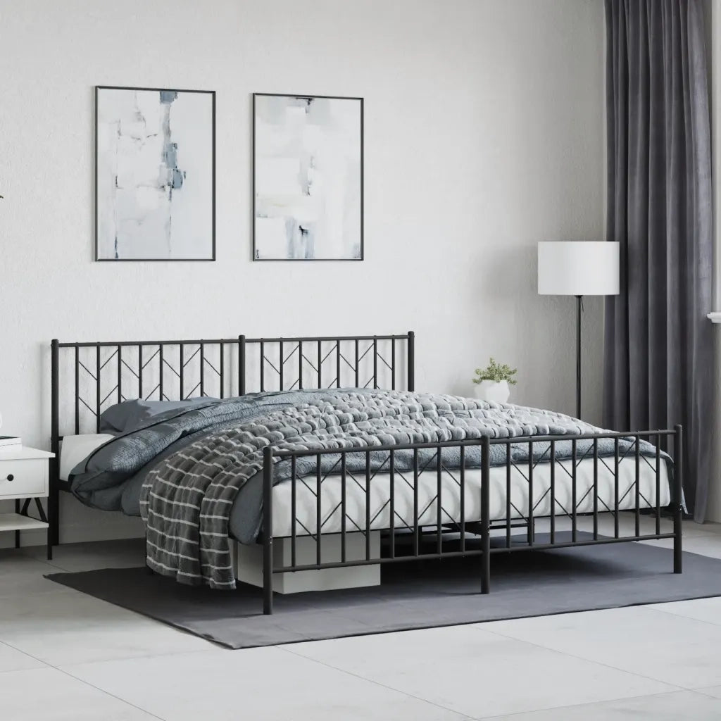 Letto matrimoniale | Letto per adulti | Giroletto con Testiera e Pediera Metallo Nero 183x213 cm