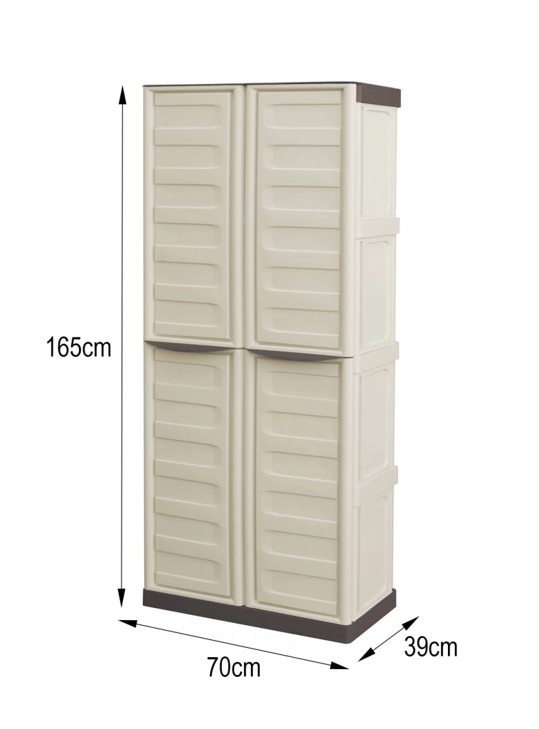 Armadio multiuso da esterno o Adenina, Mobile a 2 ante e 3 ripiani in polipropilene, 100% Made in Italy,cm 70x39h165, colore Beige