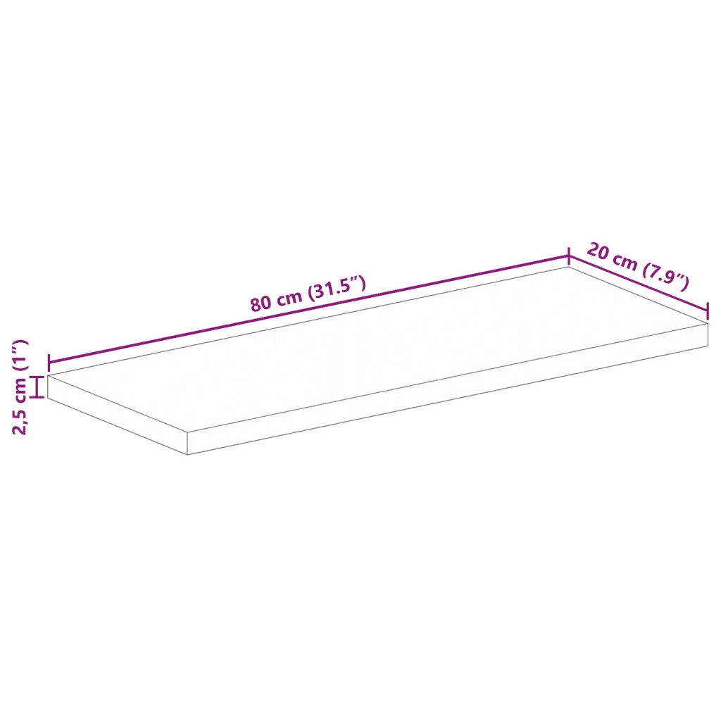 Piano per Tavolo 80x20x2,5cm Rettangolare Legno Massello Mango 371424