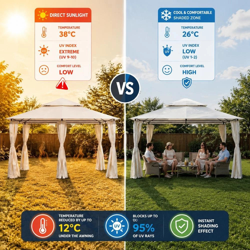 Garden Pavilion With Curtains, 4x3 M, White