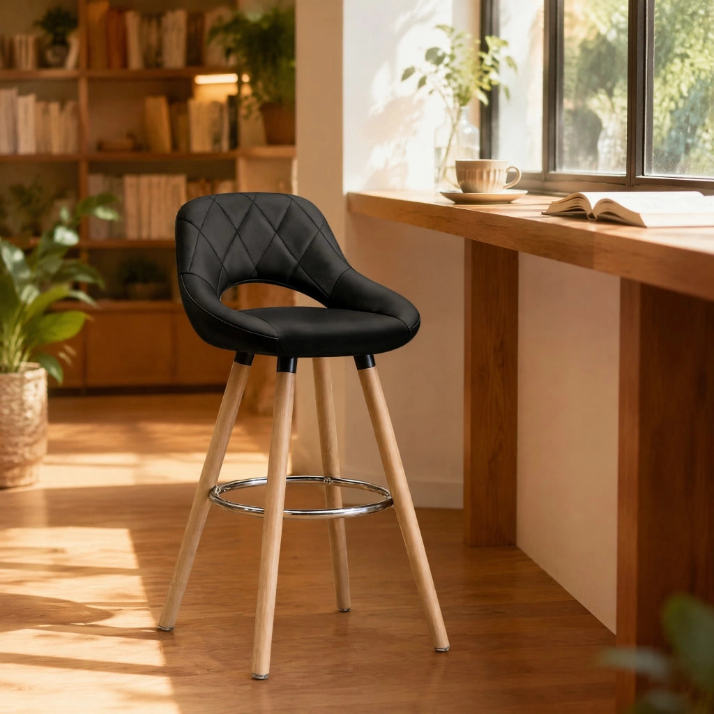 SGABELLO Bar con Schienale 68 cm Nero in Similpelle e Legno