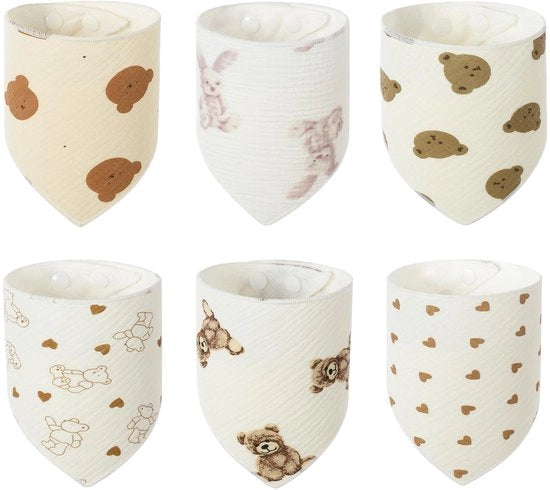 Set di 6 Muslin Baby Bandana a forma di triangolo, superassorbenti, realizzati in cotone biologico, adattabili per bambini di entrambi i sessi