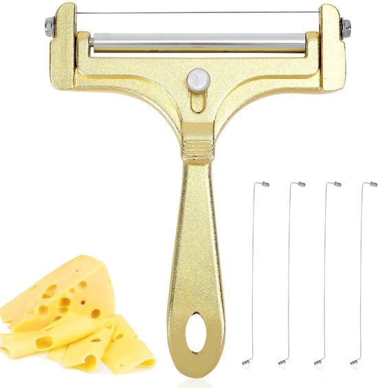 Snidere per formaggi con lama in acciaio inossidabile - Trimmer manuale per formaggi adattabile - 4 fili aggiuntivi - Raspatore per formaggi per Cheddar/Gruyère/Mozzarella - 14,5x12cm - Filo di ricambio sufficiente