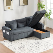 DIVANO 3 posti 212,5x136x86 cm Grigio Scuro in lino con chaise longue e letto estraibile