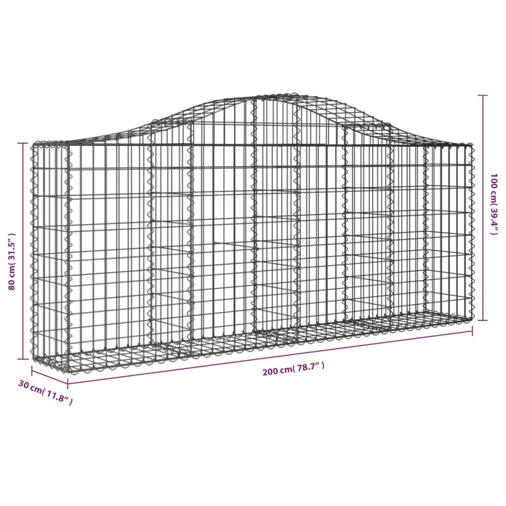 Gabbione recinto a gabbia muro di contenimento ad arco 200 x 30 x 80/100 cm ferro zincato argento 02_0040016