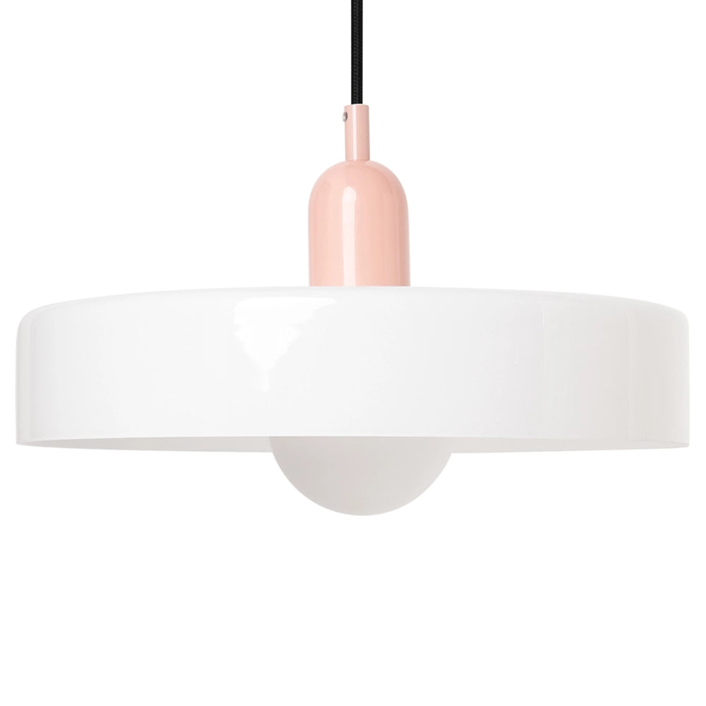 Lampadario tondo in vetro con paralume a globo bianco stile moderno
