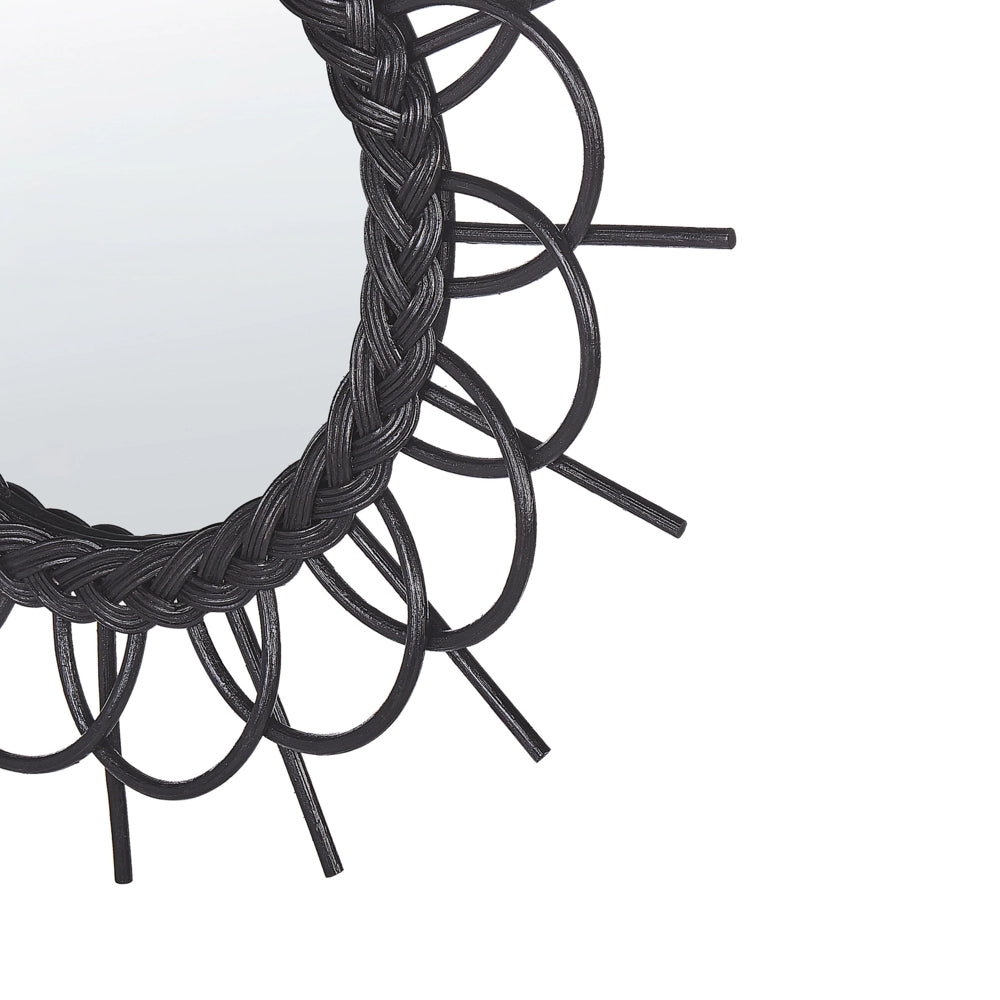 Specchio da parete con cornice in rattan Nero ø 60 cm a raggiera da appendere alla decorazione del soggiorno