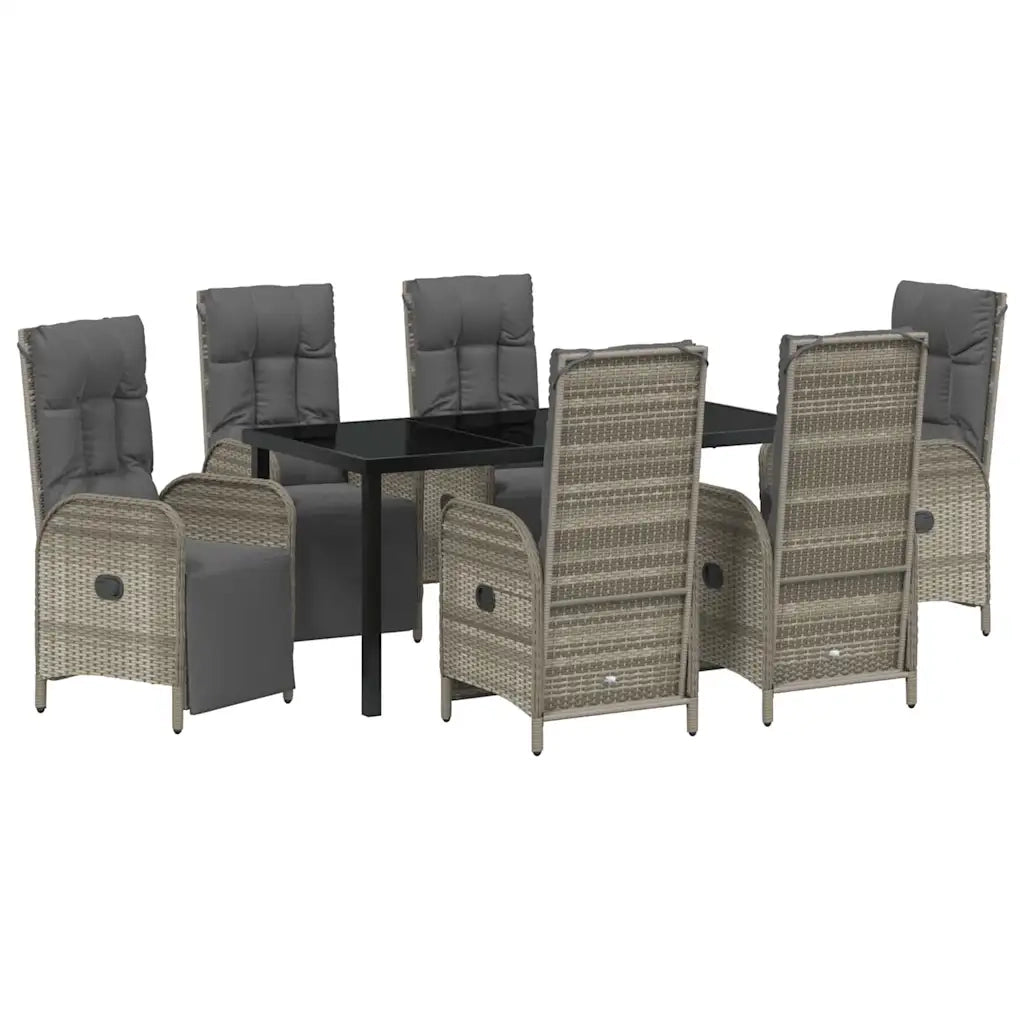 Set da Pranzo per Giardino con cuscino 7 pcs Grigio polyrattan