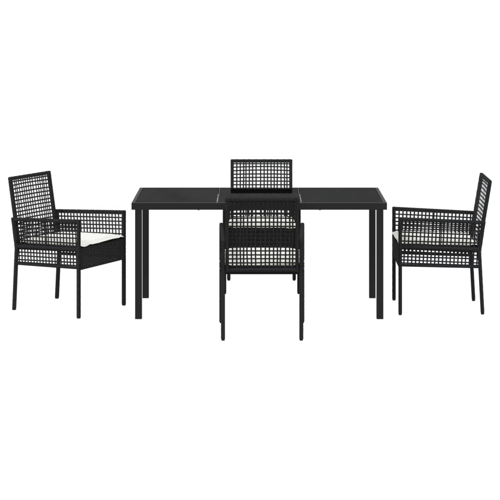Set da Pranzo da Giardino 5 Pezzi con Cuscini in Polyrattan Nero