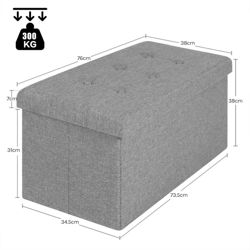 Cassapanca con Coperchio Rimovibile Pouf Contenitore Panche Sgabello Pieghevole Poggiapiedi Lino Oxford Grigio Chiaro