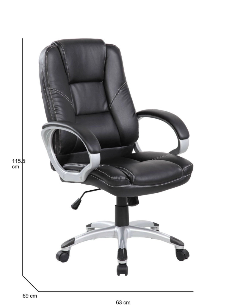 Sedia da ufficio Iolanda, Poltrona direzionale con braccioli, Sedia ergonomica da ufficio, 69x63h105/116 cm, Nero
