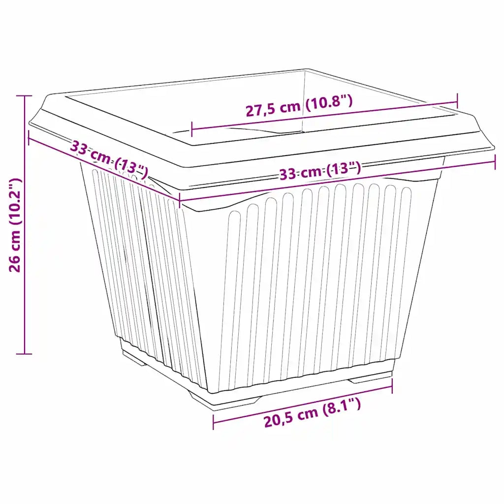 Vaso quadrato per fiori 24 pcs Nero 33 x 33 x 26 cm Plastica