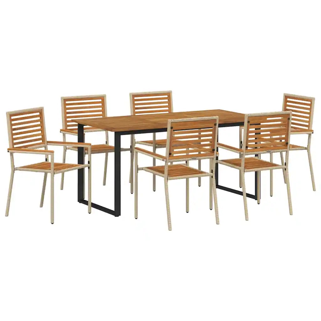 Set da Pranzo per Giardino 7 pcs Beige Legno di Acacia Massello
