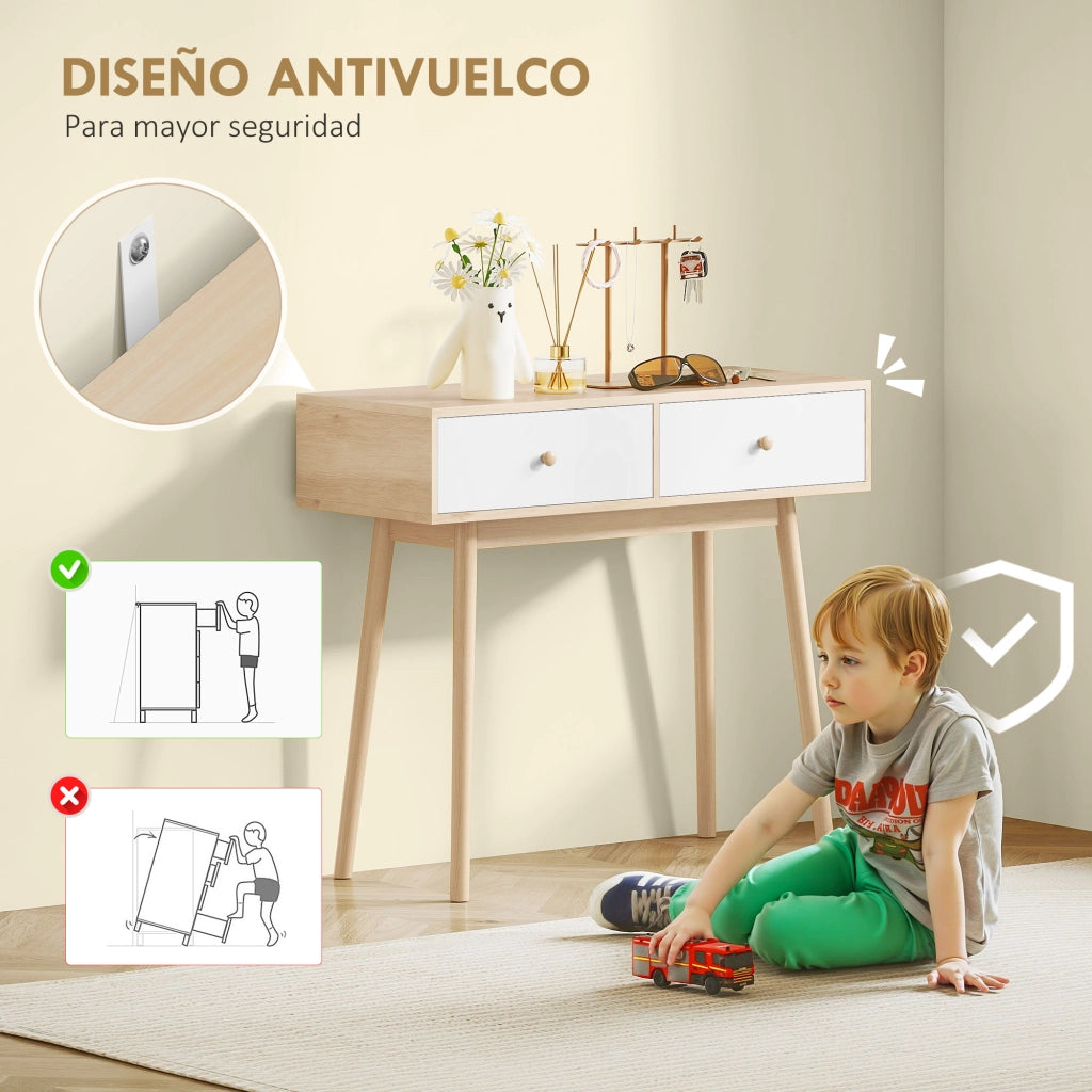 Tavolo Consolle Moderno con 2 Cassetti ¨C Zephmum ¨C Robe e Bianco 86x35x75 cm