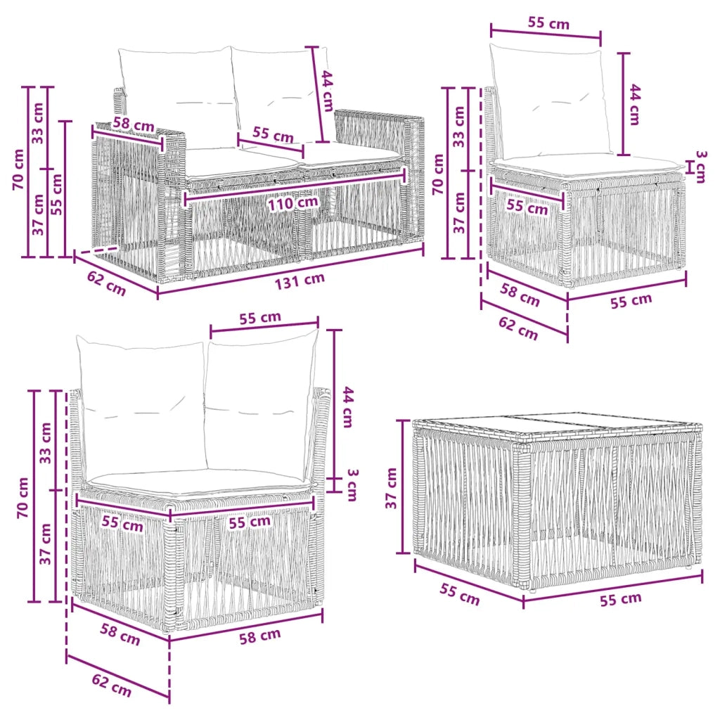 Set Divano da Giardino 8 pz Nero polyrattan 3435064