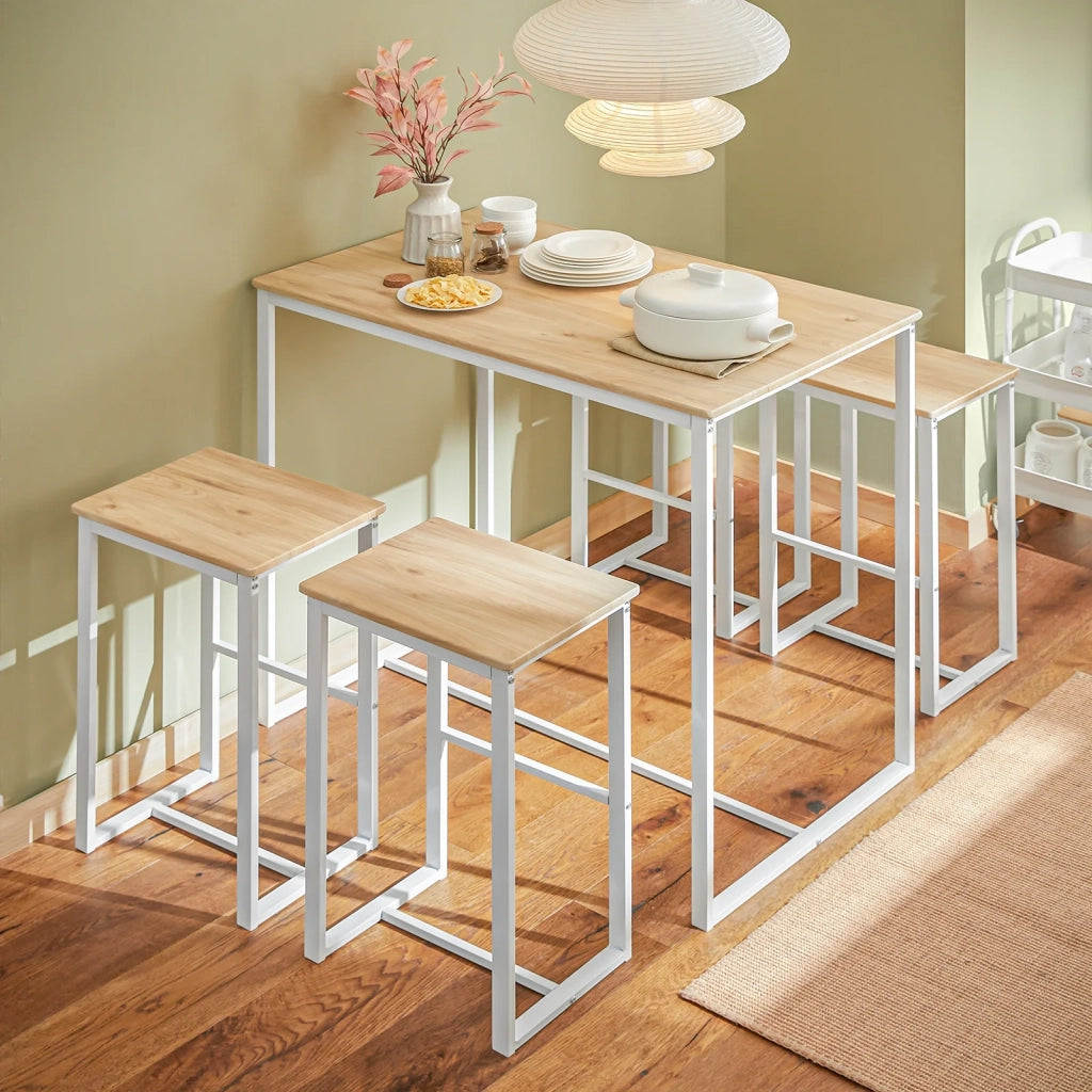 Set 5 Pezzi Tavolo con 4 sgabelli Mobile Bar per casa Stile Industriale L100*P60*A96cm Bianco OGT15-WN
