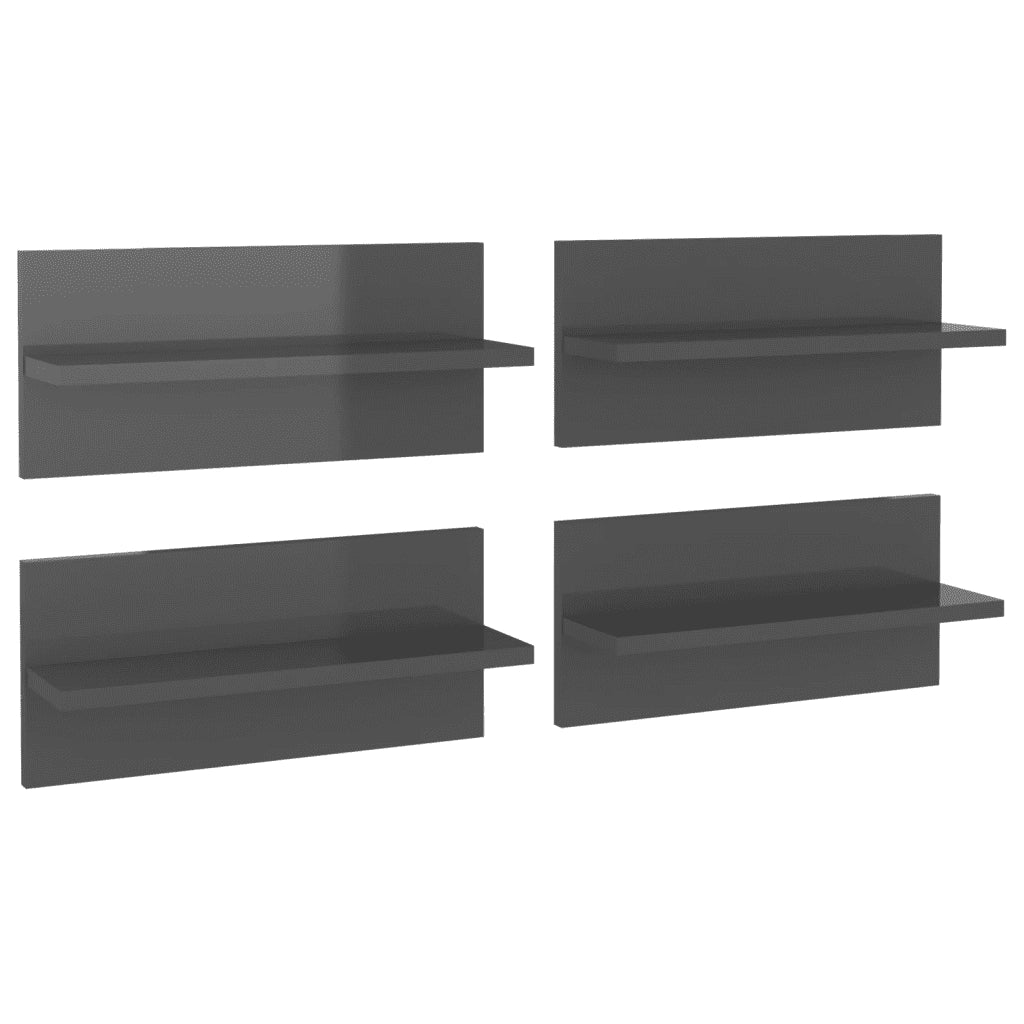 4 pz Mensole a Muro | Scaffale Parete | Ripiano a parete Grigio Lucido 40x11,5x18 cm