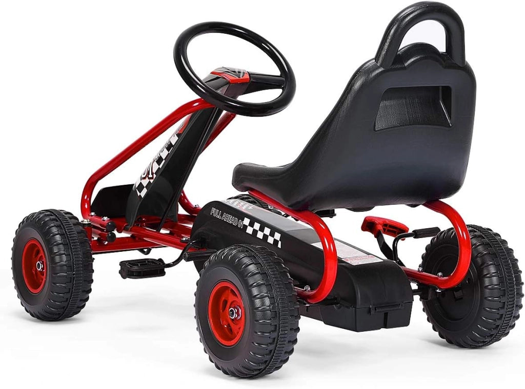 Go Kart a Pedali per Bambini, Macchina per Bambini con Sedili Regolabili in 2 Posizioni e 4 Ruote Antisdrucciolo, Carico 30 kg, per 3 Anni + (Rosso, 92 x 50 x 53 cm)