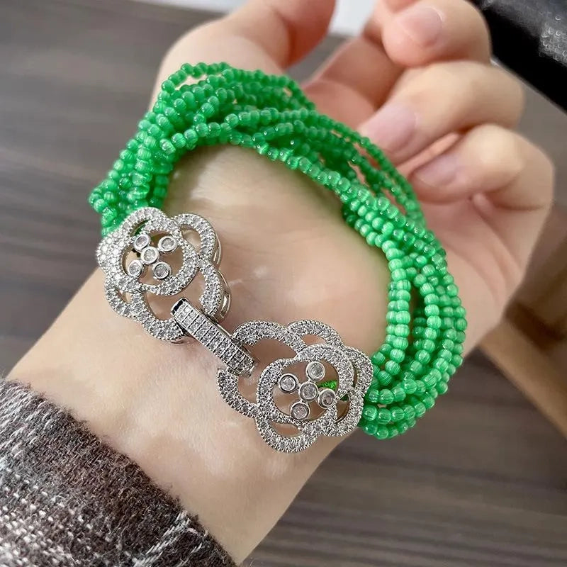 Bracciale e collana vintage con perline di cristallo verde, regalo di Natale o compleanno.
