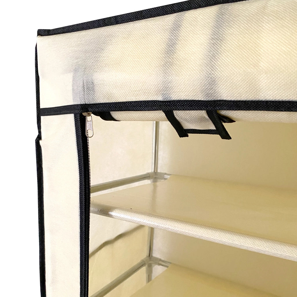 Scarpiera in Tessuto per Scarpe con Anta con Cerniera e Tasche Laterali 160x88x30cm, 27 paia. Beige