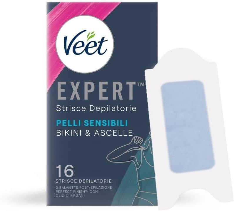 VEET STRISCE DEPILATORIE ASCELLE E ZONA BIKINI CON OLIO DI MANDORLA 16 STRISCE (8X2 STRISCE) + 3 SALVIETTE POST-EPILAZIONE