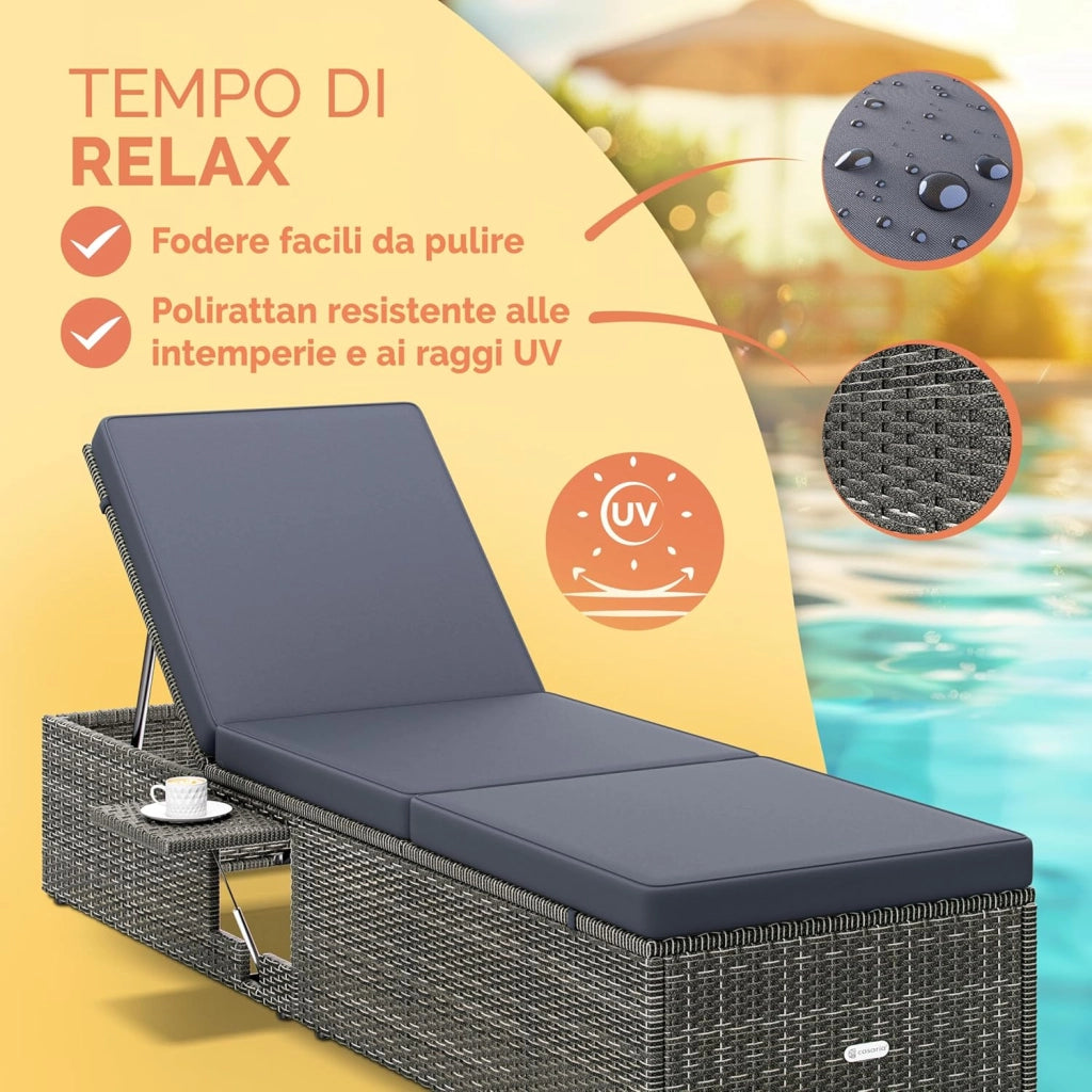 ® Lettino Prendisole 200x58 cm con Tavolino Pieghevole Cuscino da 7cm Sdraio da Giardino in Polyrattan Portata 160 kg Lettini da Esterno