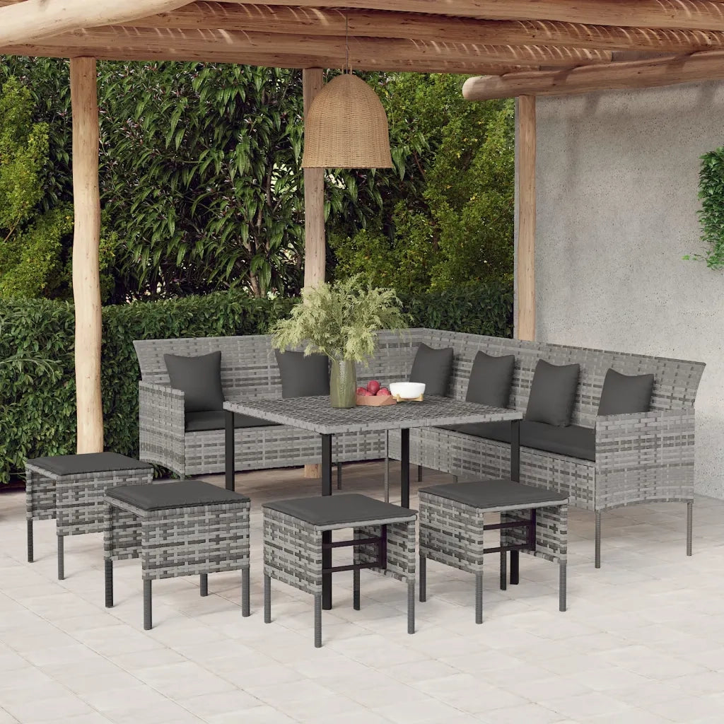 Set da Pranzo da Giardino 6 pz con Cuscini in Polyrattan Grigiocod mxl 124474