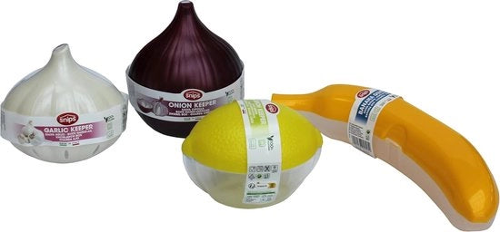 Set di 4 contenitori, refrigerati, risparmia spazio, contenitori per alimenti, conserva limone, cipolla, aglio e banane, BPA-free
