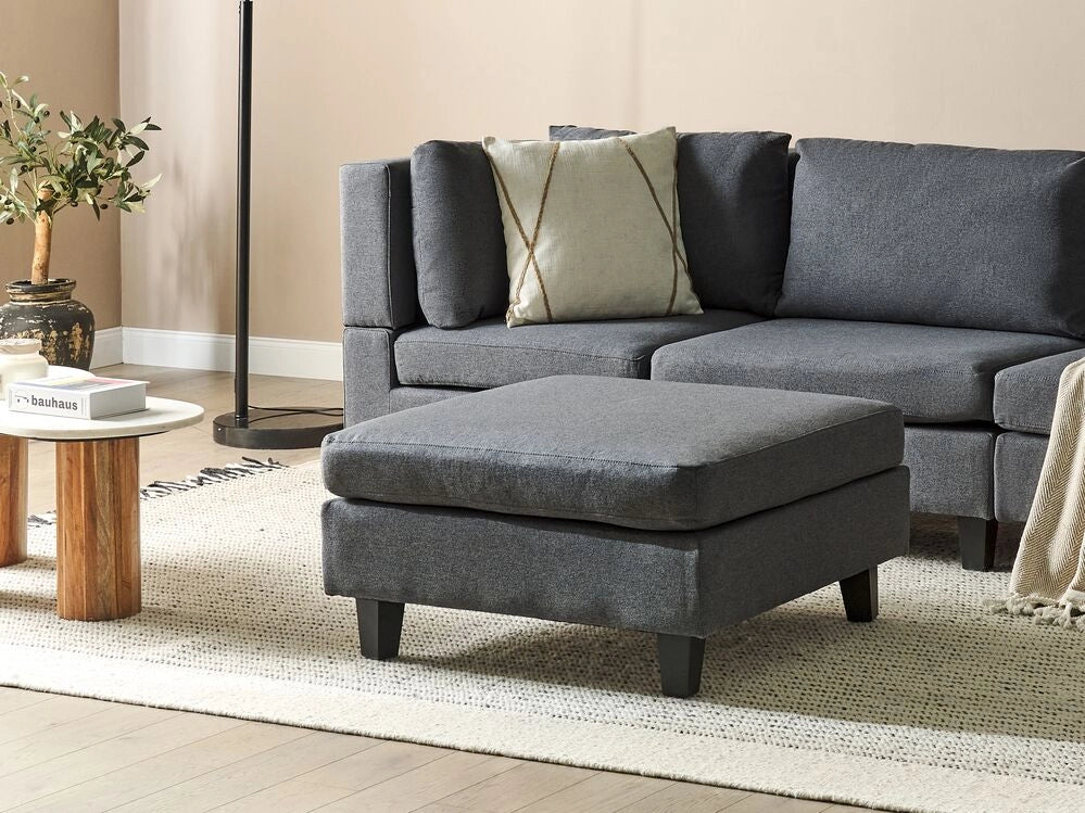 Pouf Poggiapiedi Rivestito Tessuto Grigio Scuro Quadrato Minimalista Moderno