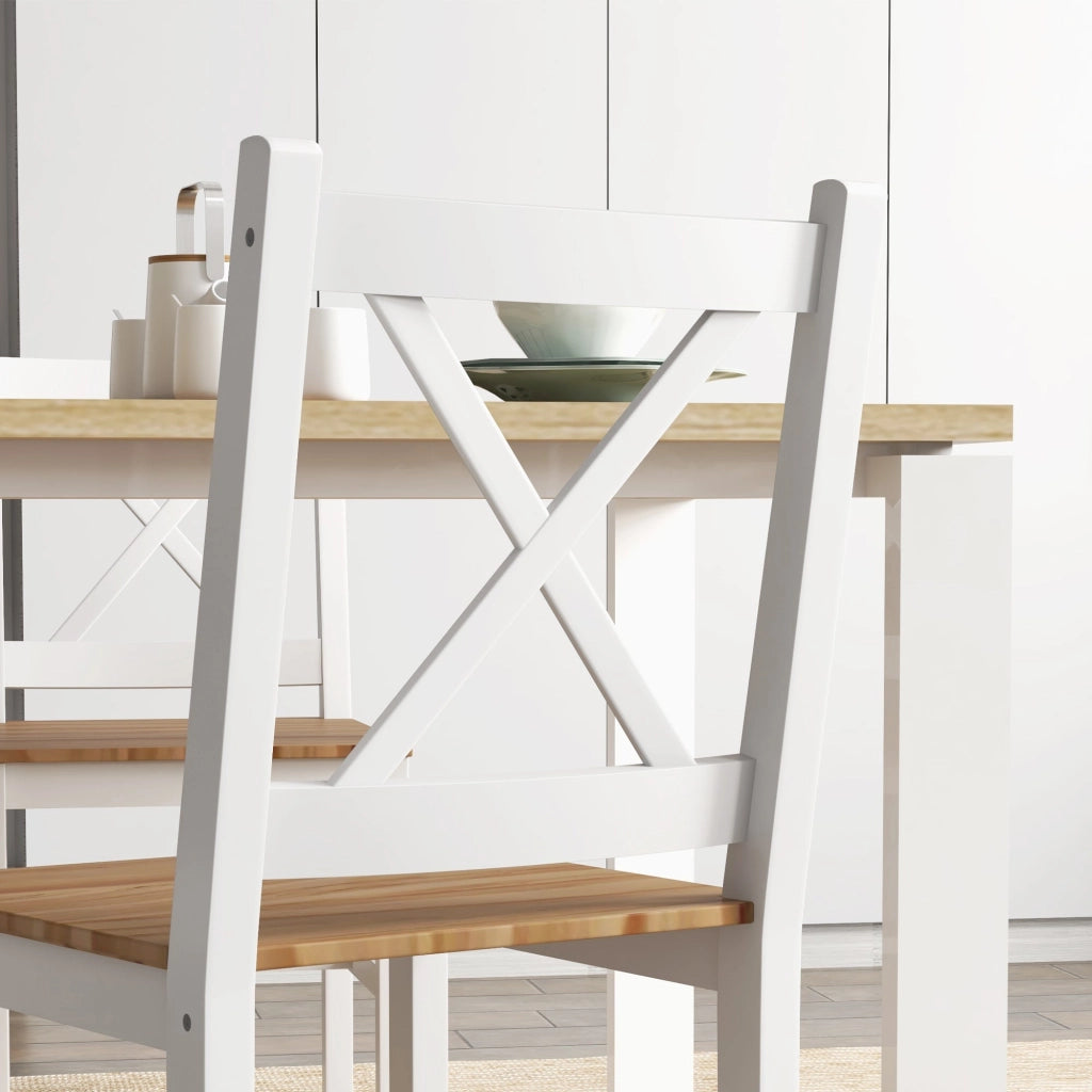 Set 4 Sedie per Cucina e Soggiorno con Schienale a Croce 41x46,5x86 cm in Legno di Pino Bianco e Rovere
