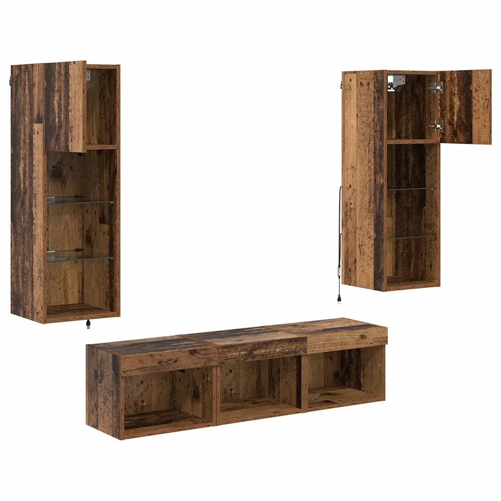 Unità per TV a Muro 5 pcs Rovere Nero Legno multistrato 3402923