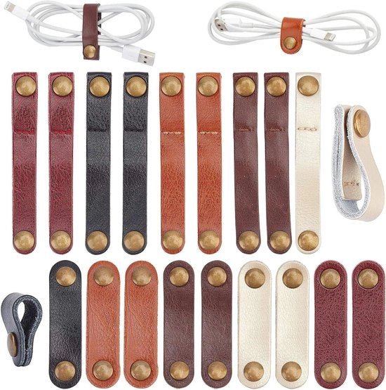 Cavi e cordoni in pelle - Cinture per cavi USB e cavi per auricolari - 20 pezzi, 2 misure, 5 colori