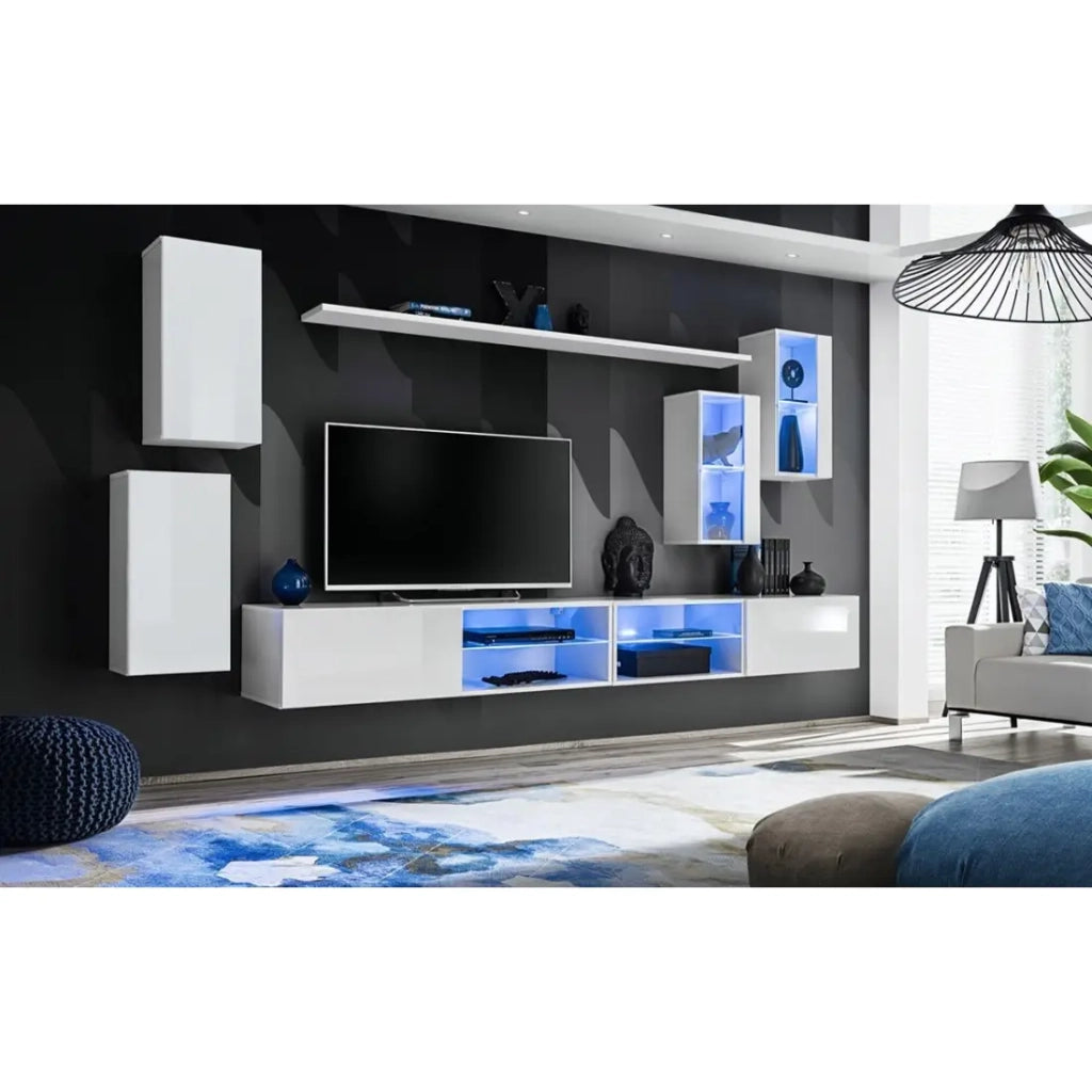 Set di mobili da soggiorno SWITCH XXV design, colore bianco lucido.