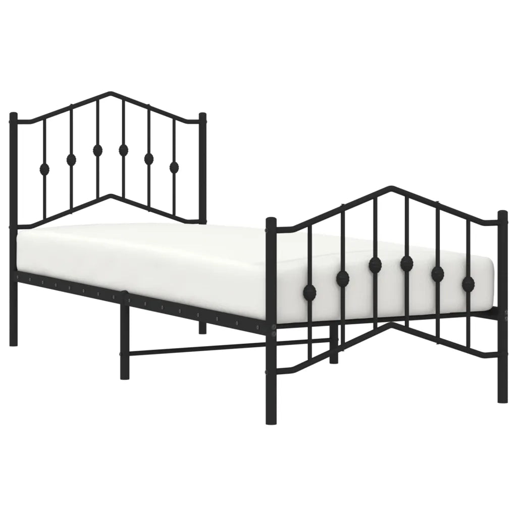Letto singolo | Letto per adulti | Giroletto con Testiera e Pediera Metallo Nero 80x200 cm