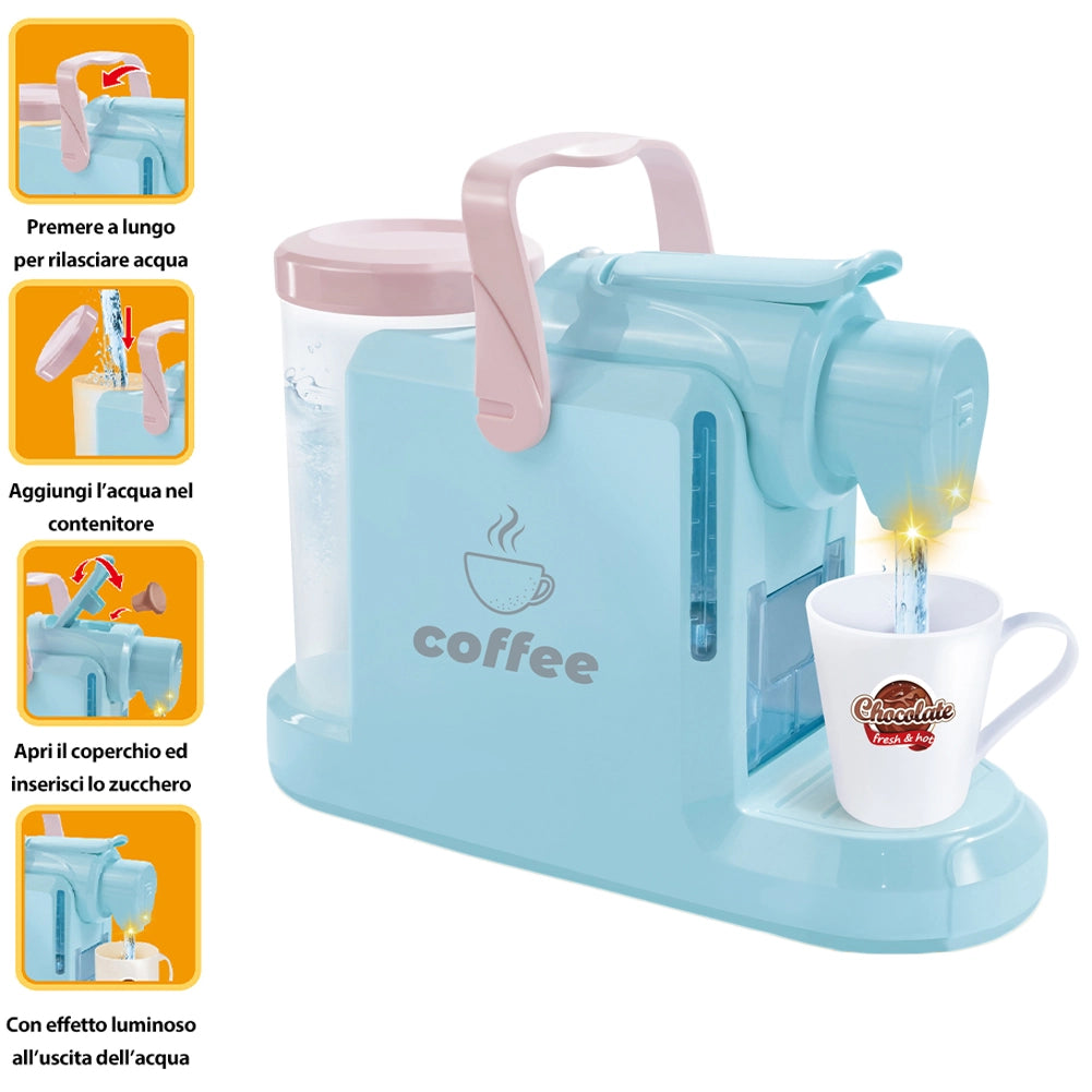 Macchina per Caffè Giocattolo per Bambini Eroga Acqua Gioco Realistico Blu