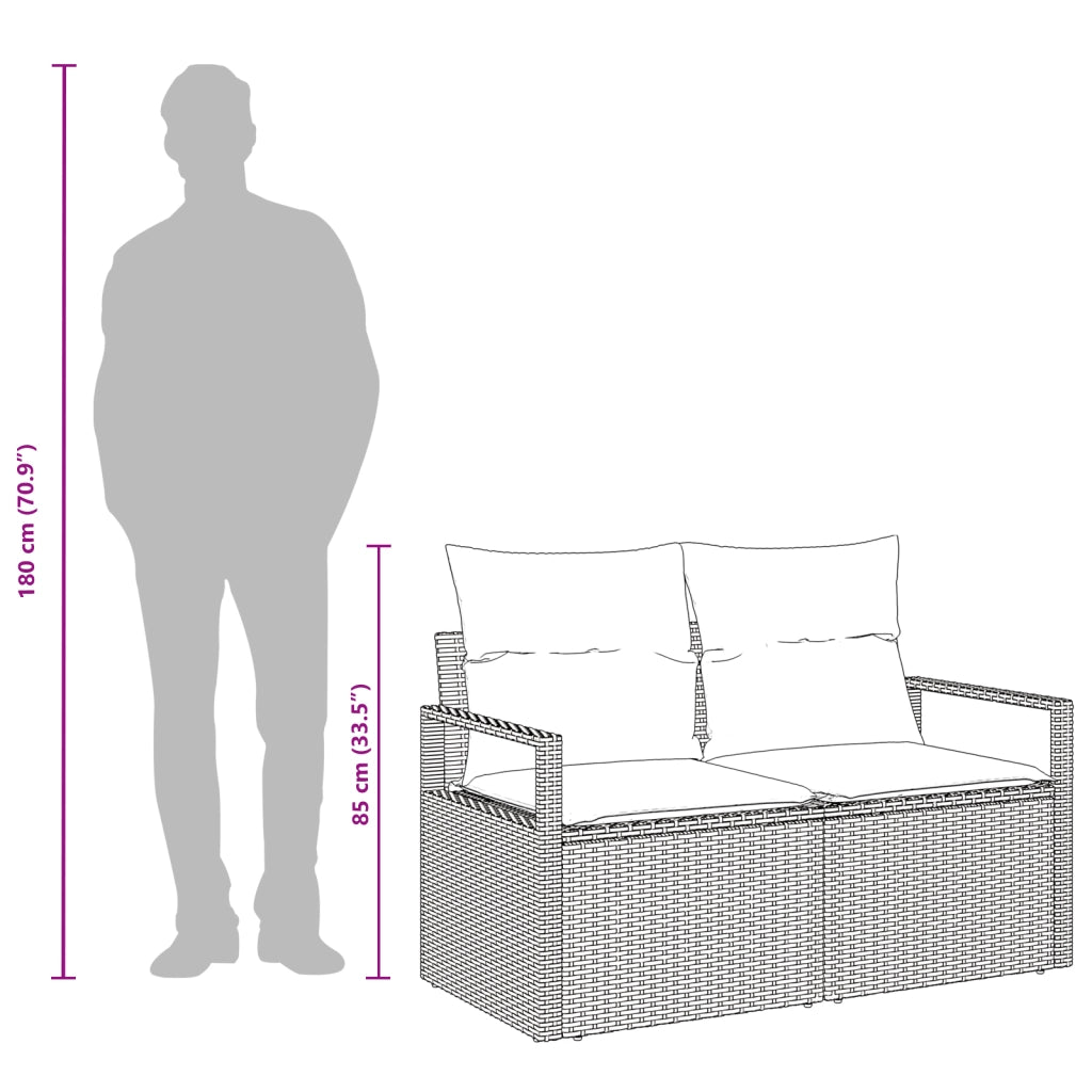 Divano da giardino a 2 posti con cuscini in polyrattan nero