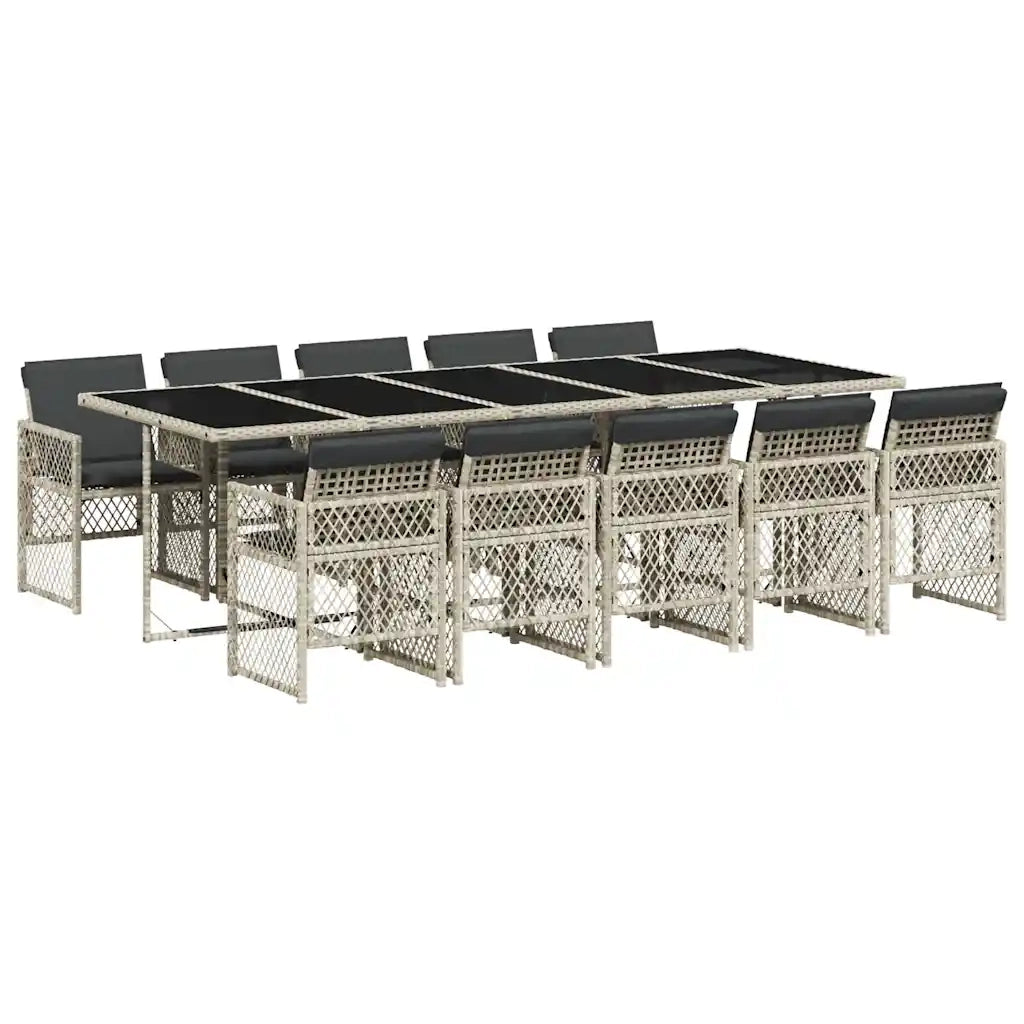 Set Pranzo Giardino 11pz con Cuscini Grigio Chiaro Polyrattan 3210755